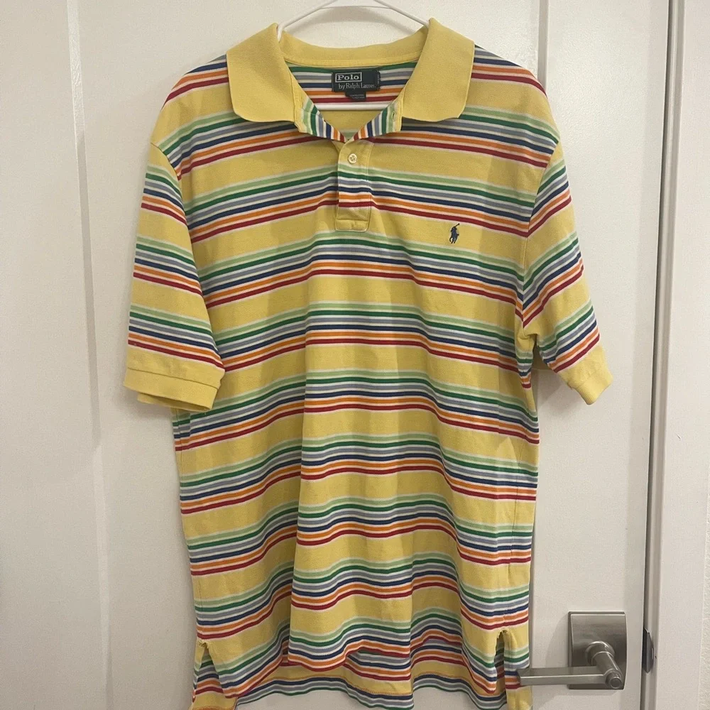Vintage Yellow Striped Polo Shirt Preppy Spring 90s Easter Shirt